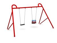 Double Flat Seat Swing Set, h 2 m, In-Ground Mount, Hot-Dip Galvanized & Painted Steel & Plastic
